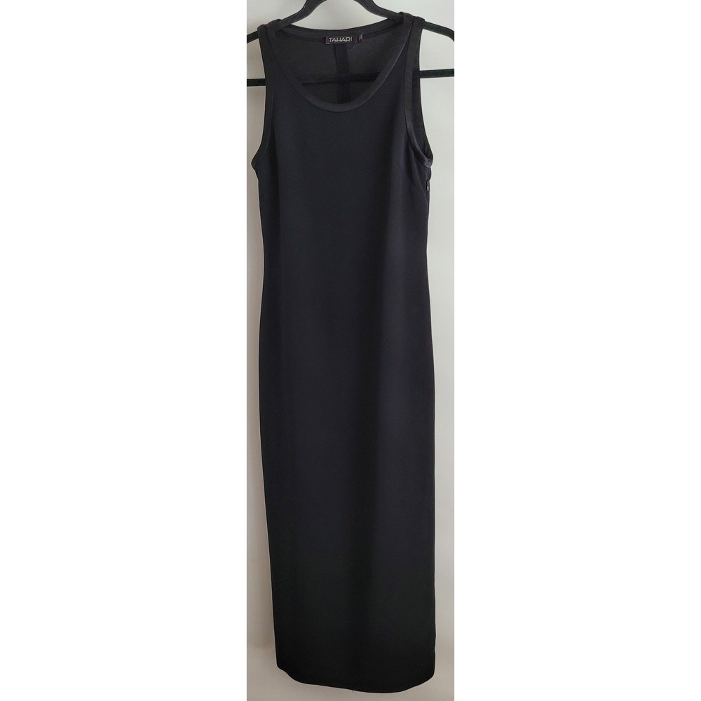 Tahari Maxi Tank Dress Size 4 Sleeveless Black Solid Classic Long Elevated Basic